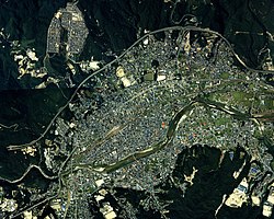 Toki city center area Aerial photograph.1987